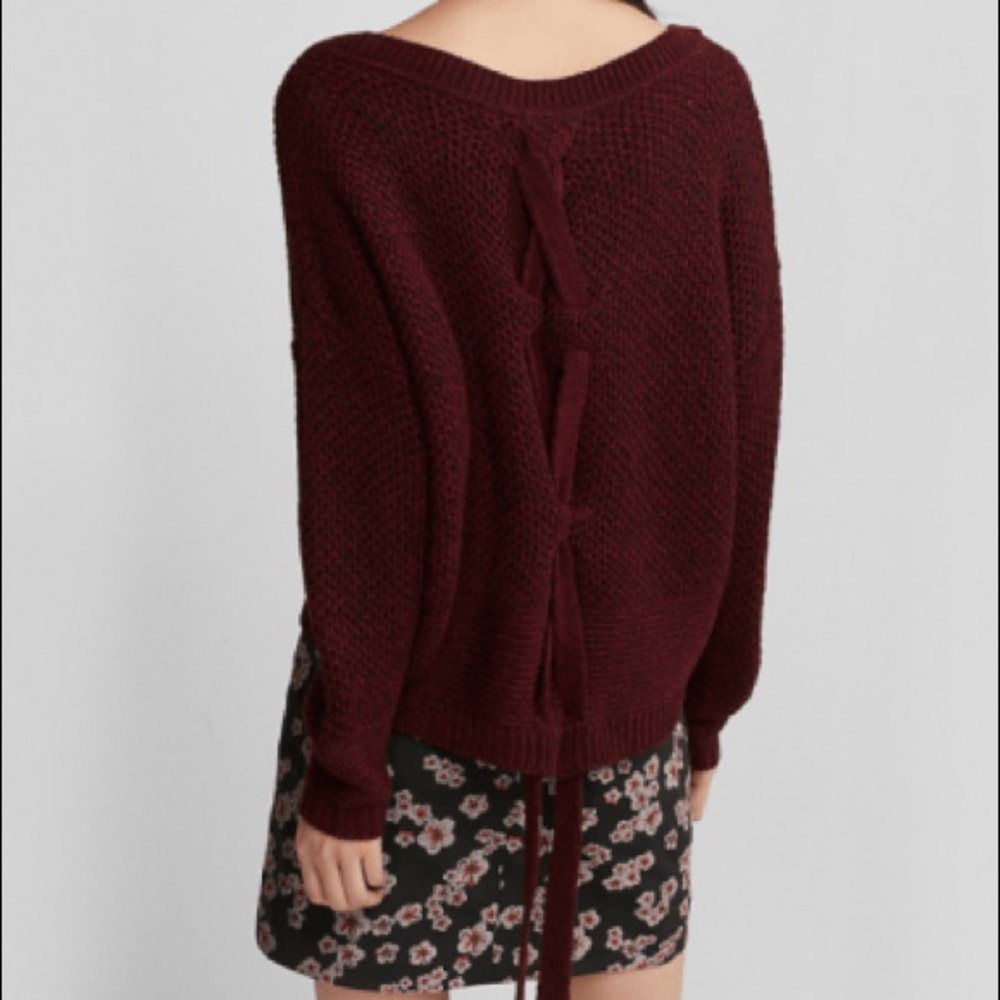 Maroon Lace-Up Split Back Sweater - image 1